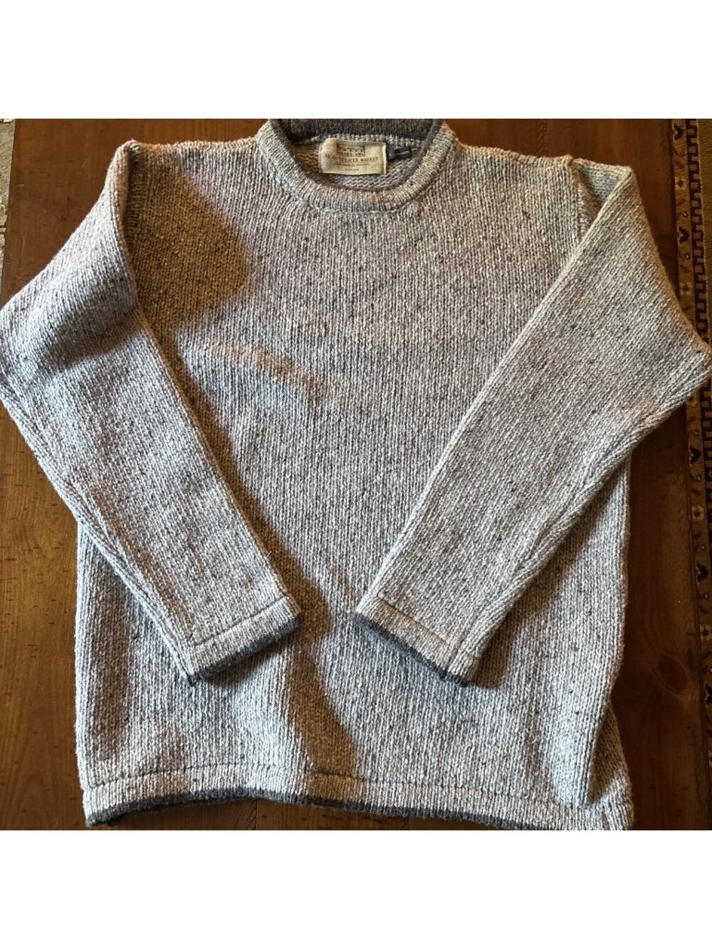 Men’s Aran Sweater Market Gray Wool And Cashmere Sweater Size L Made In Ireland
